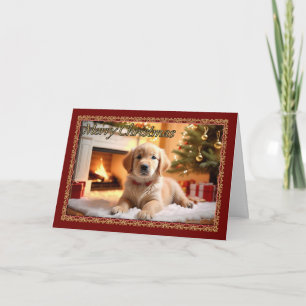 Cartão de Natal Fluffy White Puppy
