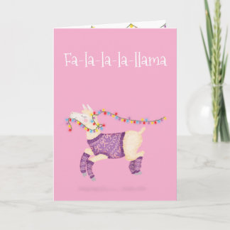 Cartão de Natal fofo Fa-la-la-la-llama (rosa)