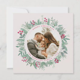 Cartão de Natal Folhagem de Inverno com Foto