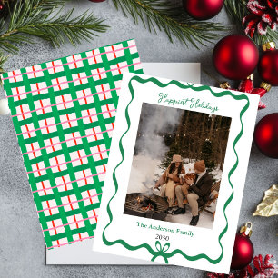Cartão de Natal Foto com Laço Verde Desenhado à Mã