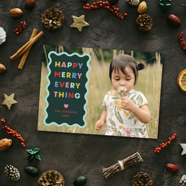 Cartão de Natal Foto Verde Feliz Alegre Ondulado (Criador carregado)