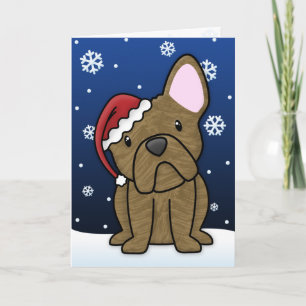 Cartão de Natal Francês Kawaii Bulldog (Brindle)
