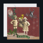 Cartão de Natal Funky da colagem do natal vintage<br><div class="desc">A grande colagem do Natal encheu-se com as imagens do Natal perto. As características de design do Natal dois miúdos do Natal da era do Victorian,  um pássaro do Natal,  um Victorian denominam o papai noel e as outras imagens do natal vintage.</div>