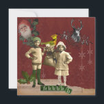 Cartão de Natal Funky da colagem do natal vintage<br><div class="desc">A grande colagem do Natal encheu-se com as imagens do Natal perto. As características de design do Natal dois miúdos do Natal da era do Victorian,  um pássaro do Natal,  um Victorian denominam o papai noel e as outras imagens do natal vintage.</div>