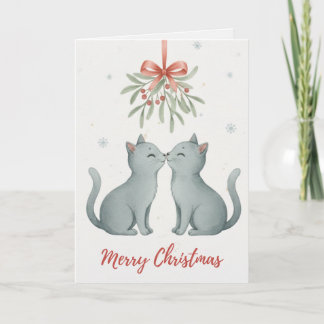 Cartão de Natal Gatinhos se Beijando sob o Visco