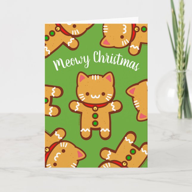 Cartão de Natal: Gato de Biscoito "Meowy Natal" (Frente)