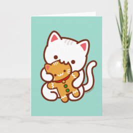Cartão de Natal: Gato Faminto Comendo Gato de Bisc