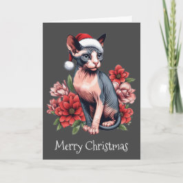 Cartão de Natal | Gato Sphynx Usando um Chapéu de 