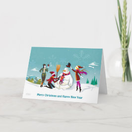 Cartão de Natal Girls Fazer Snowman
