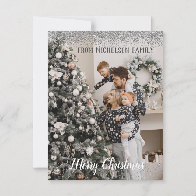 Cartão de Natal Glitter de Prata de Fotografia da  (Frente)