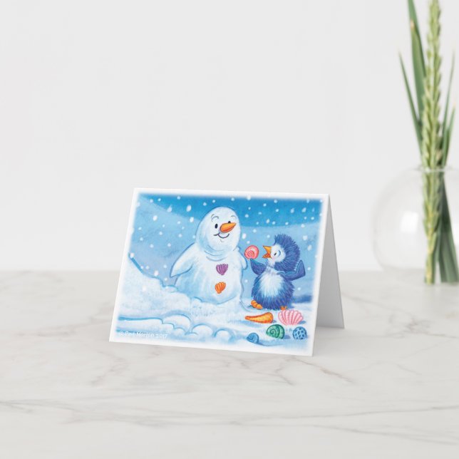 Cartão de Natal grande para Pinguim e Snowman (Frente)
