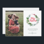 cartão de natal greenere wreath merry<br><div class="desc">Feliz Férias. Celebre esta temporada de festas com nosso cartão personalizado moderno de saudação de fotos com um adorável design de roteiro vermelho</div>