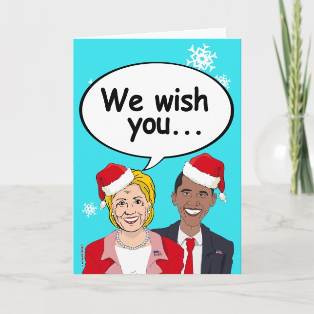 Cartão de Natal Hillary e Obama - Desejamo-vos Ame (Frente)