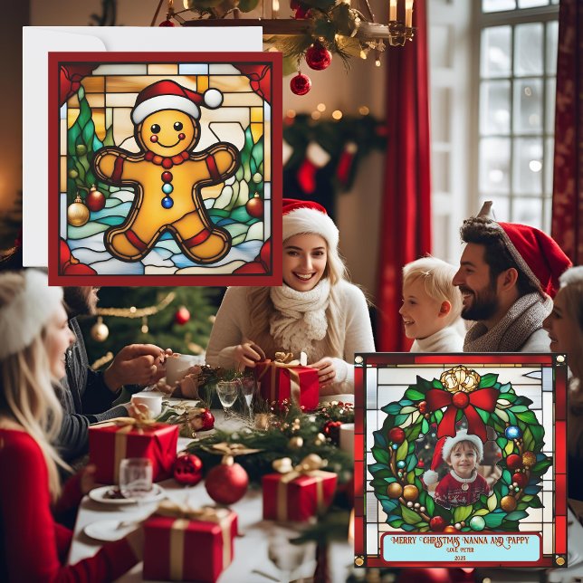 Cartão de Natal Homem de Biscoito de Vidro Tingido (Criador carregado)