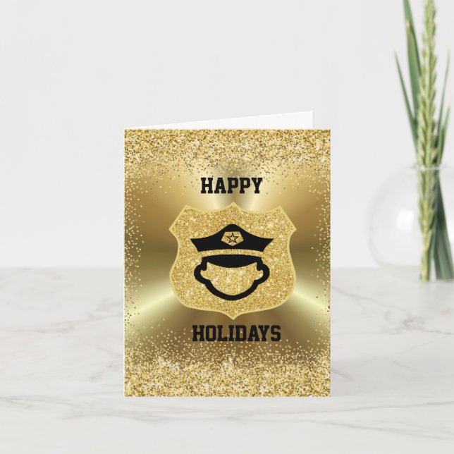 Cartão de Natal Ícone da Polícia Dourado (Frente)