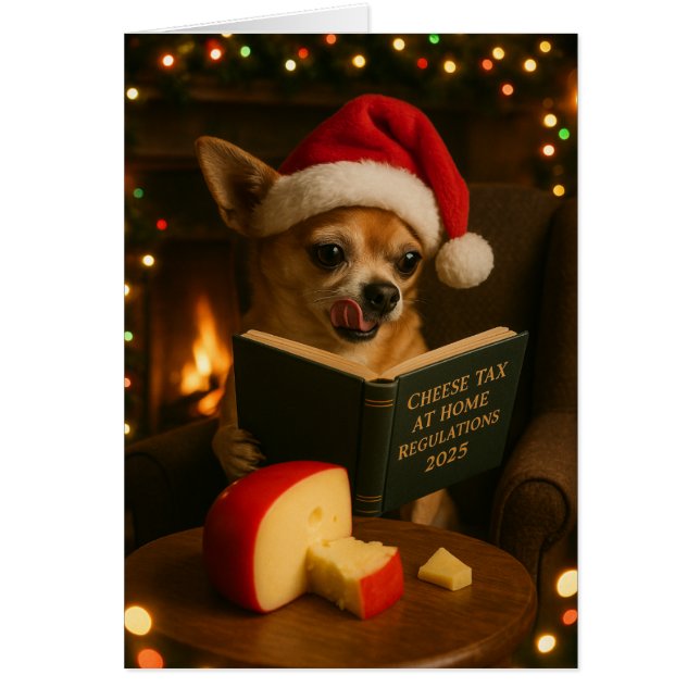 Cartão de Natal 'Imposto sobre Queijo' de Chihuahu (Frente)