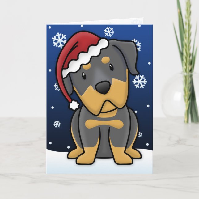 Cartão de Natal Kawaii Rottweiler (Frente)