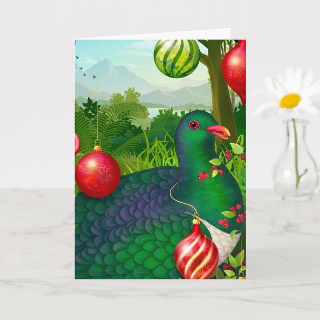 Cartão de Natal Kereru (Planta pequena)
