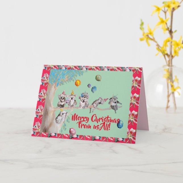 Cartão de Natal Koala Feliz Engraçada De Todos Nós (Flor Amarela)