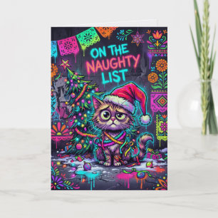 Cartão de Natal Lista Travessa – Gato Grafite Neon