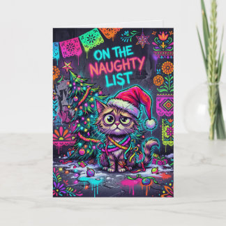 Cartão de Natal Lista Travessa – Gato Grafite Neon