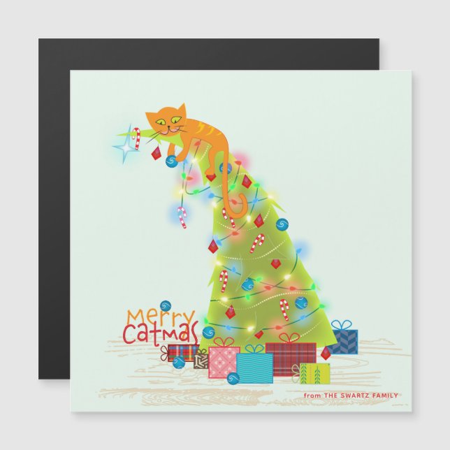 Cartão de Natal Magnético Árvore de Catmas (Frente/Verso)