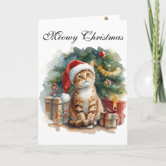 Cartão de Natal Meowy adorável aquarela de gatinho