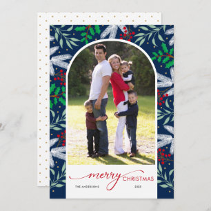 Cartão de Natal Merry Azul Foto Archada Greenerada