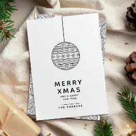 Cartão de Natal Merry com Bola de Natal preto e br