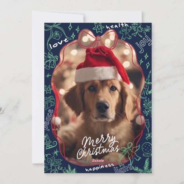 Cartão de Natal Merry de Porodle Desenhado à Mão (Verso)