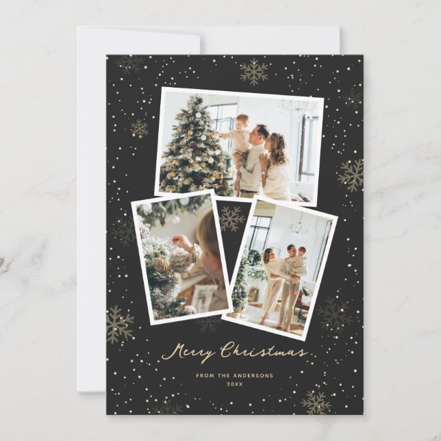 Cartão de Natal Merry Dourado com Floco de Neve Pr (Frente)