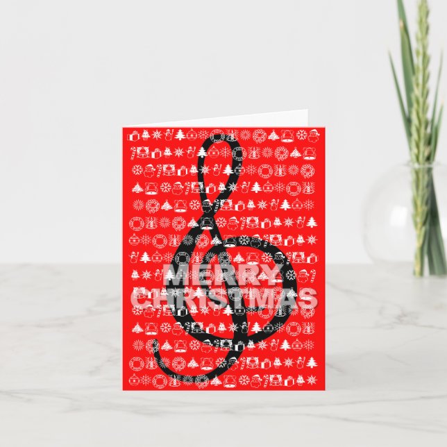 Cartão de Natal Merry G Clef Music Note Red (Frente)