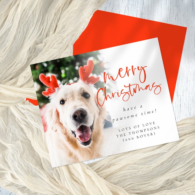 Cartão de Natal Merry Pet Photo Personalizado do O (Front and back view)