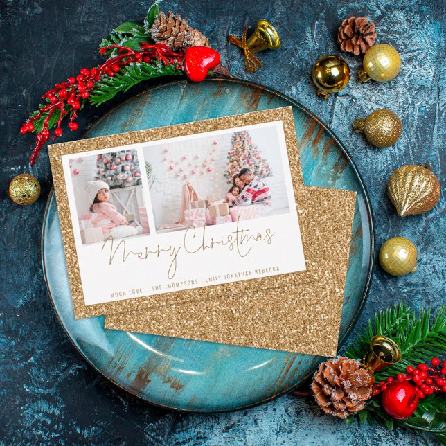 Cartão de Natal Merry Script Fotográfico do Glitte (Criador carregado)