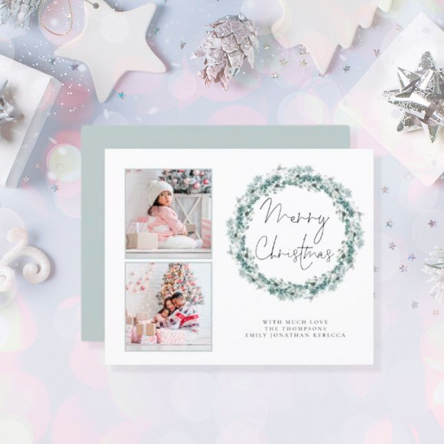 Cartão de Natal Merry Teal 2 da Família Orçamental (Criador carregado)