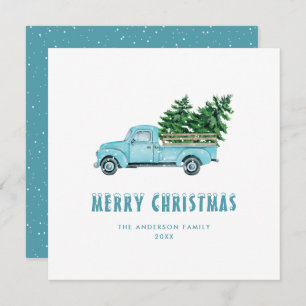 Cartão de Natal Merry - Vintage Blue Truck