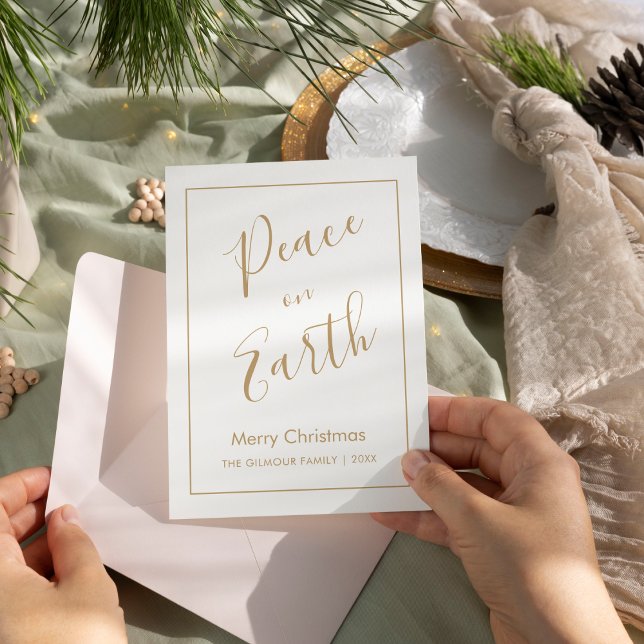 Cartão de Natal Minimal|Paz na Terra em Ouro (Criador carregado)