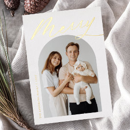 Cartão de Natal Minimalista Merry Gold Script 2 Fo