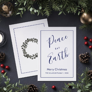 Cartão de Natal Minimalista Paz Azul na Terra