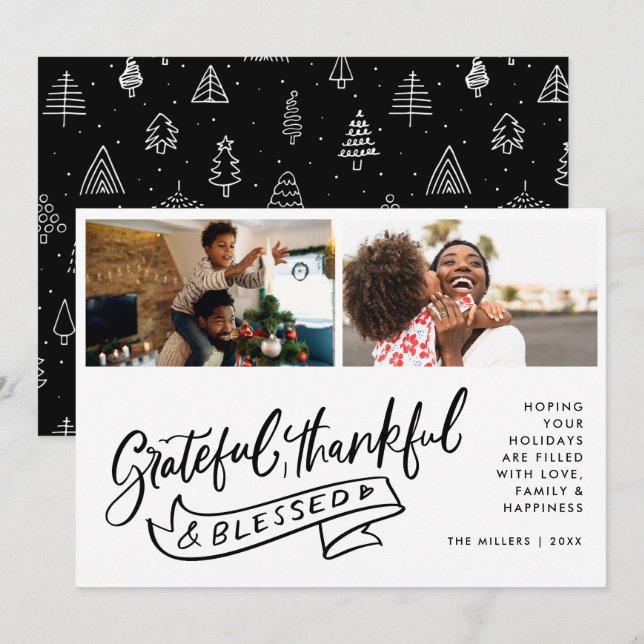 Cartão de Natal Minimalista Preto e Branco (Frente/Verso)