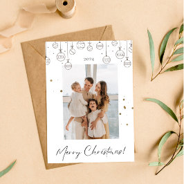 Cartão de Natal Mínimo Branco e Dourado