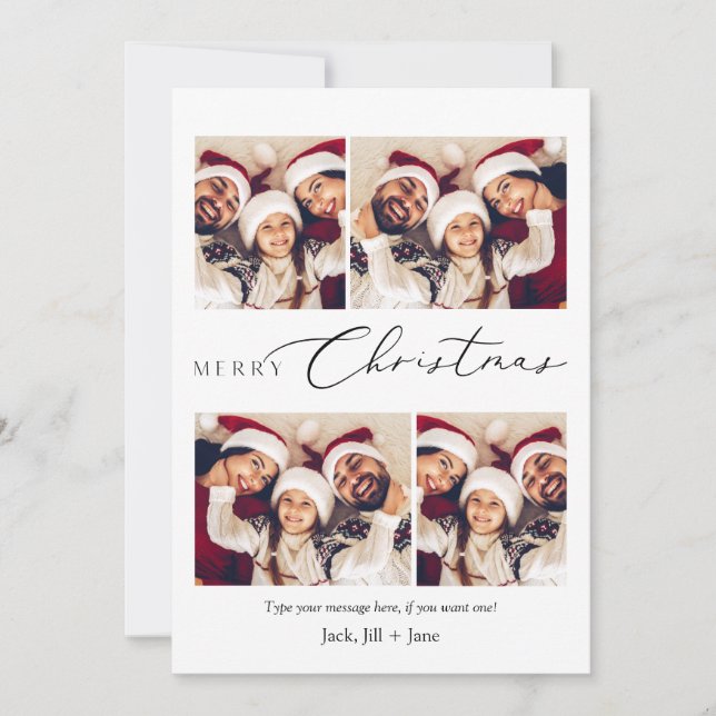Cartão de Natal Mínimo E Feliz Com 5 Fotos (Frente)