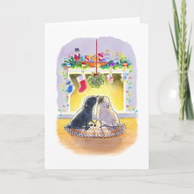 Cartão de Natal Mistletoe Pugs (Frente)