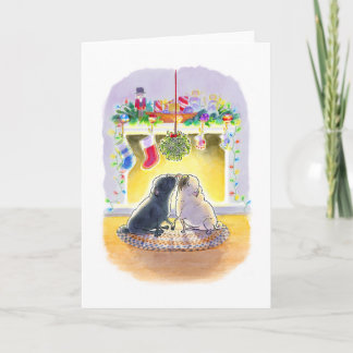 Cartão de Natal Mistletoe Pugs