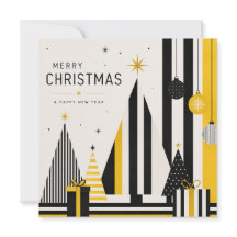 Cartão de Natal Moderno Amarelo Preto e Branco