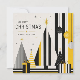 Cartão de Natal Moderno Amarelo Preto e Branco