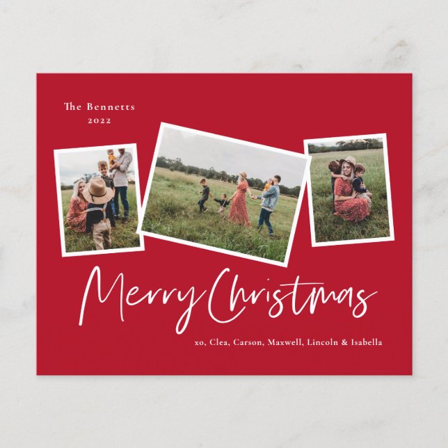 Cartão de Natal Moderno com 3 Fotos (Frente)