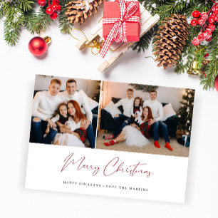 Cartão de Natal Moderno com Duas Fotos e Letra