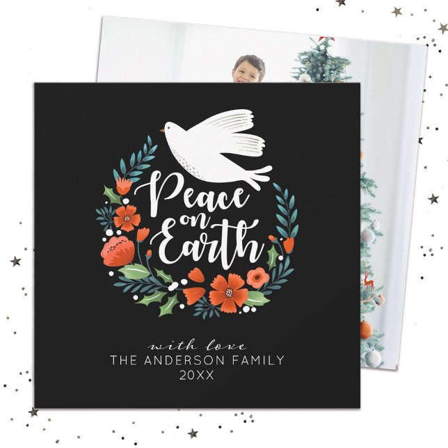 Cartão de Natal Moderno com Foto Feliz Natal (An elegant Family Photo Christmas card with the words, Peace on Earth)