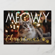 Cartão de Natal Moderno com Foto Meowy Christmas